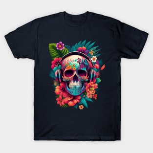 Colorful Floral Skull head design #5 T-Shirt